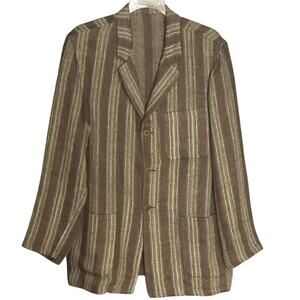 Michel Axel Men's Blazer Sport Coat Size 52 Vintage Brown Green Striped Euro Y2K